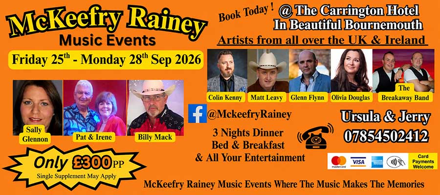McKeefrey Rainey Music Events Irish and Country Music Weekend in Bournemouth